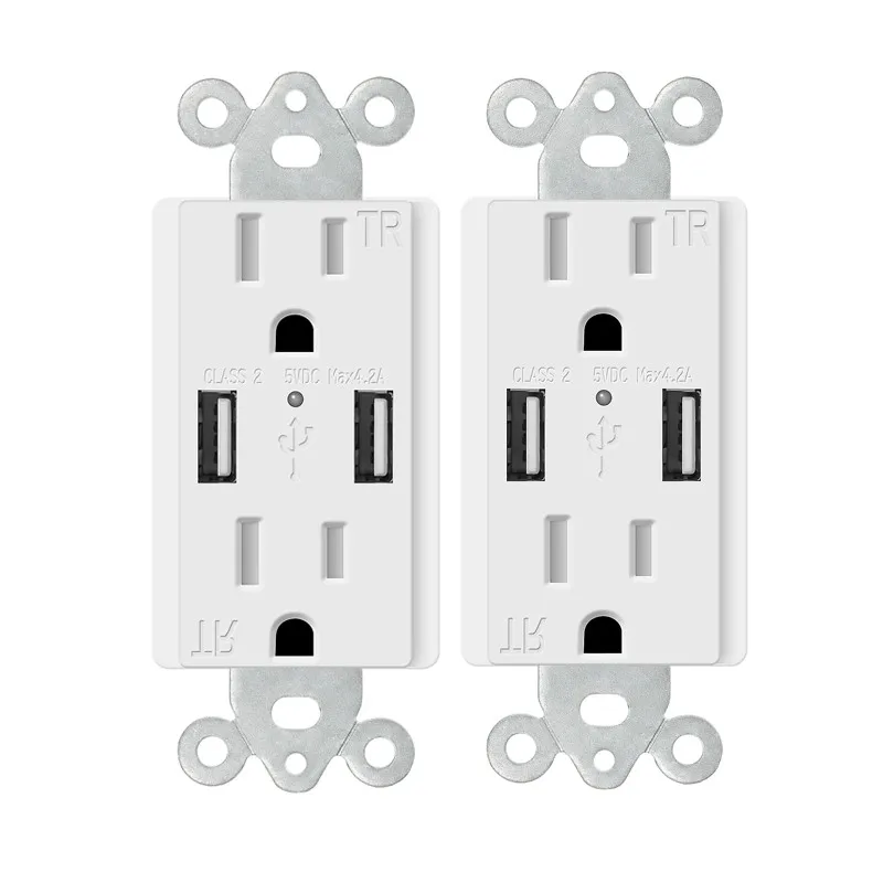 Keygma USA Standard Intelligent Chip Smart USB Socket 2 Port 5V 4.2A Wall Plug Outlet