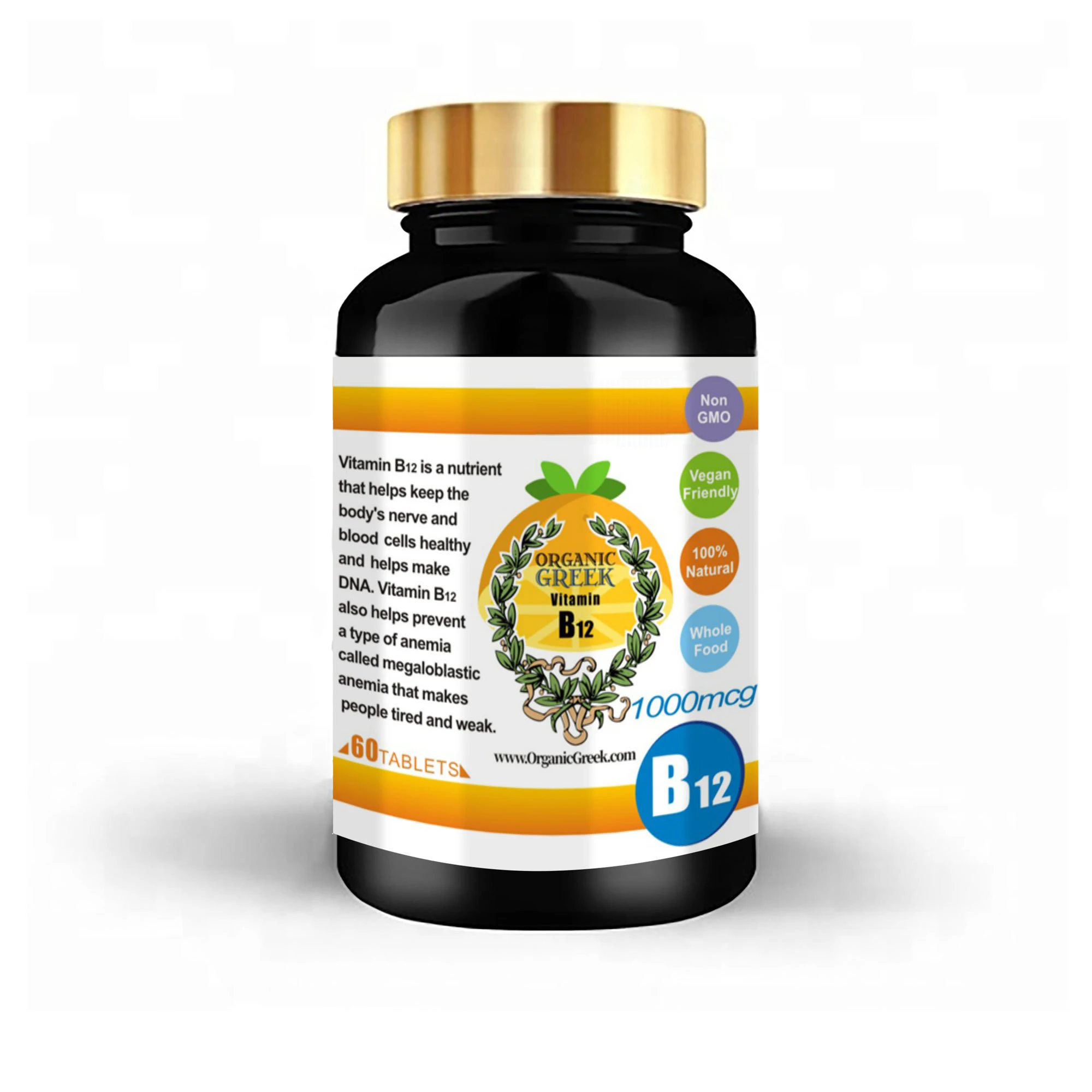 
Organic Greek Vitamin B 12 Natural Non GMO Supports Production Of Energy Red Blood Cells Healthy Nervous System Metabolism 