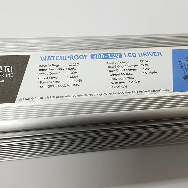 Constant Current AC DC 12V 300W LED Driver Waterproof IP67 SMPS Switching Power Supply For LED Lighting Modules Made in Korea