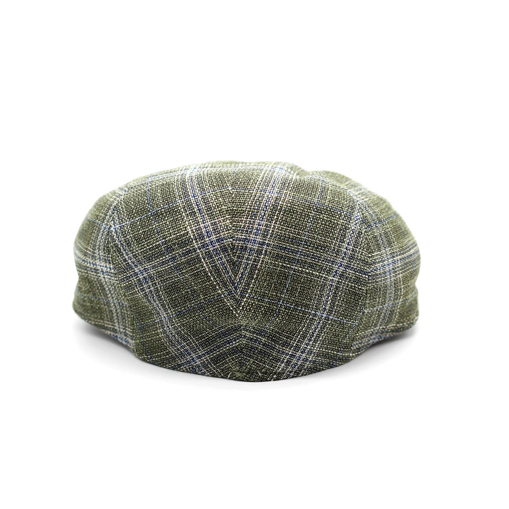 Wool and Silk Fabric County Hat Green Check with Blue and White Pattern Casual Ivy Hats for Male