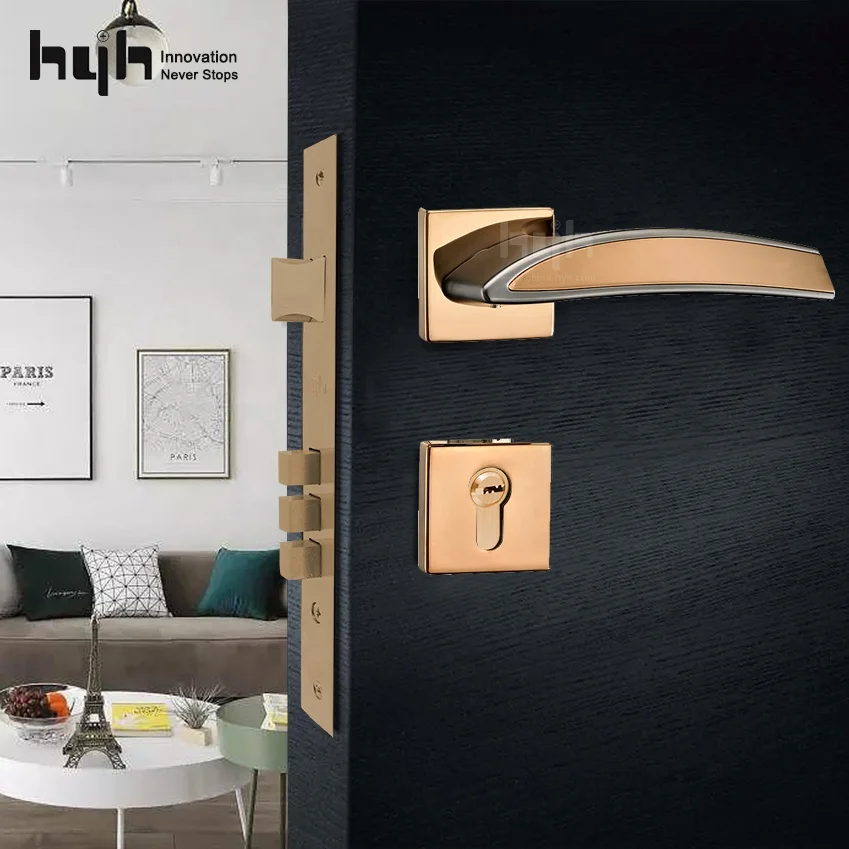 Guangdong-hyh Hardware Zinc Alloy Minimalist Interior Door Handle Lock For Continental Bedroom Door