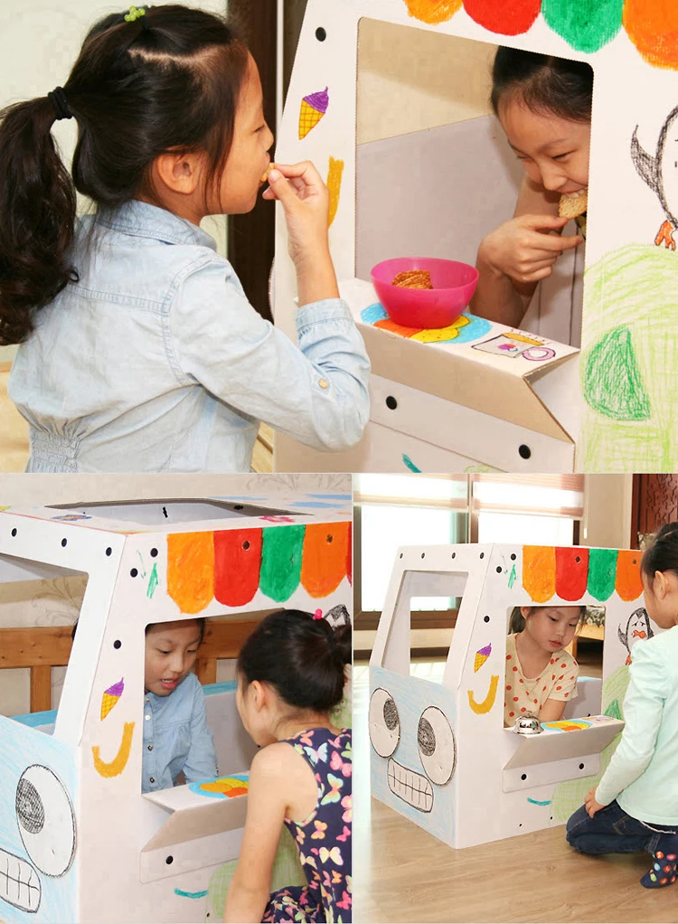 Korea Kids Paper Play House Play Bus Wave Cutting Scribble Drawing Graffiti Bus Play Bus Assembled Snap Button Paper Toy