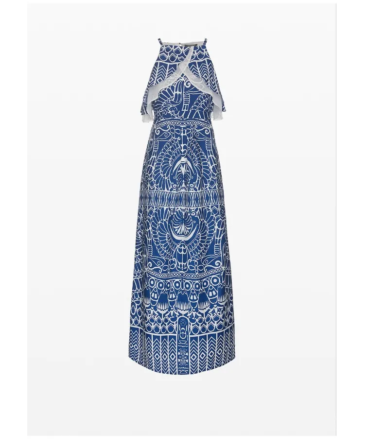 Long Dress in Georgette Fabric all over Print with double Rouches on Top | Waist Cut & invisible Zip | Italian Fashion