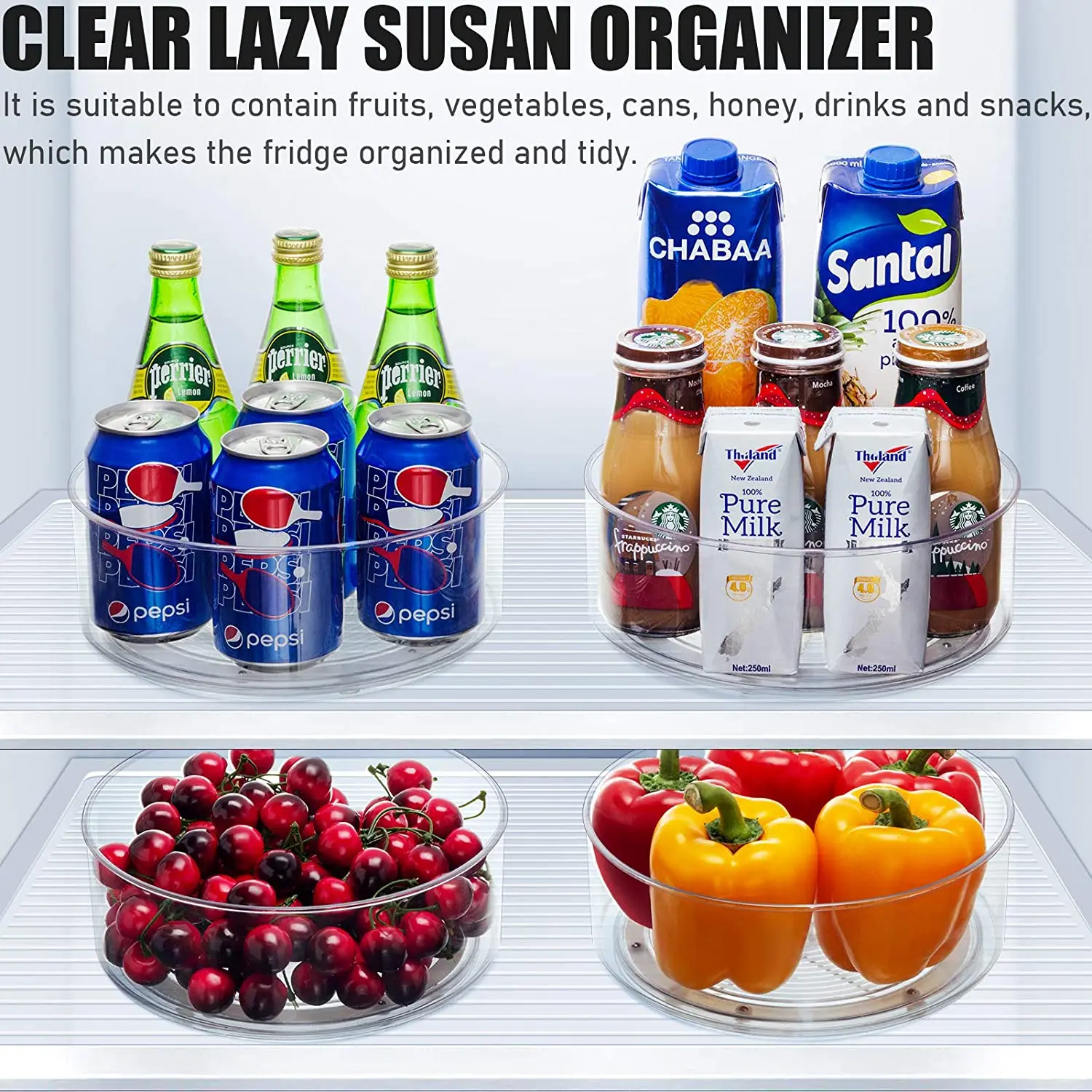 Круглая пластиковая прозрачная вращающаяся органайзер и контейнер для хранения кухонной столешницы холодильника Lazy Susan