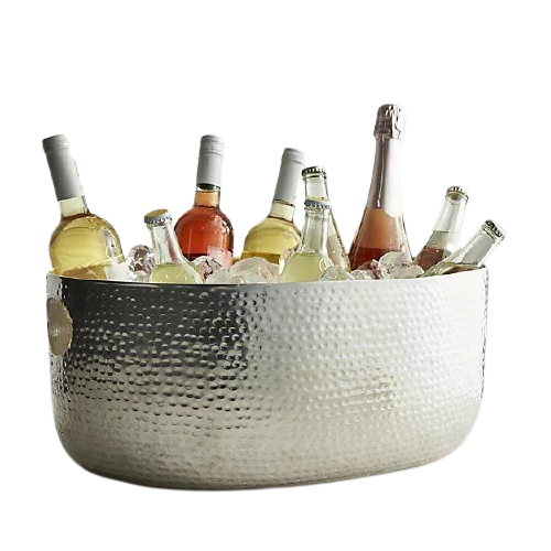 KHAN EXIMPO High Quality Antique Hammered Copper Plated Wine Ice Bucket for Bar & Parties Rectangle Beer Chiller Tub