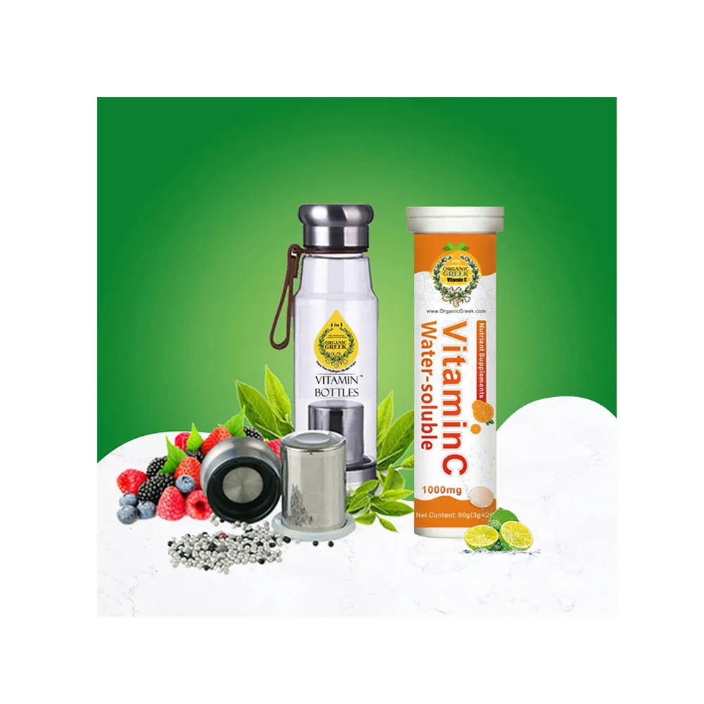 Organic Greek Alkaline Vitamin Bottles 600ml FREE VitaminC 1000mg Tap Water into Alkaline & Hydrogen Rich Mineral Drinking Water