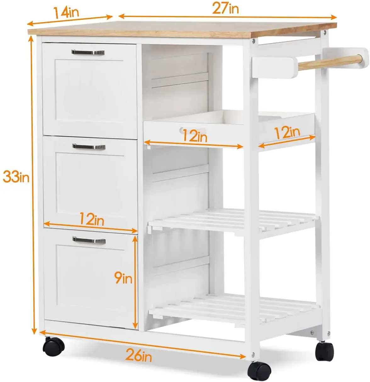 Kitchen Island Cart,Industrial Kitchen Bar&Serving Cart Rolling on Wheels Utility Storage Trolley with 3-Tier Wine Rack Shelves