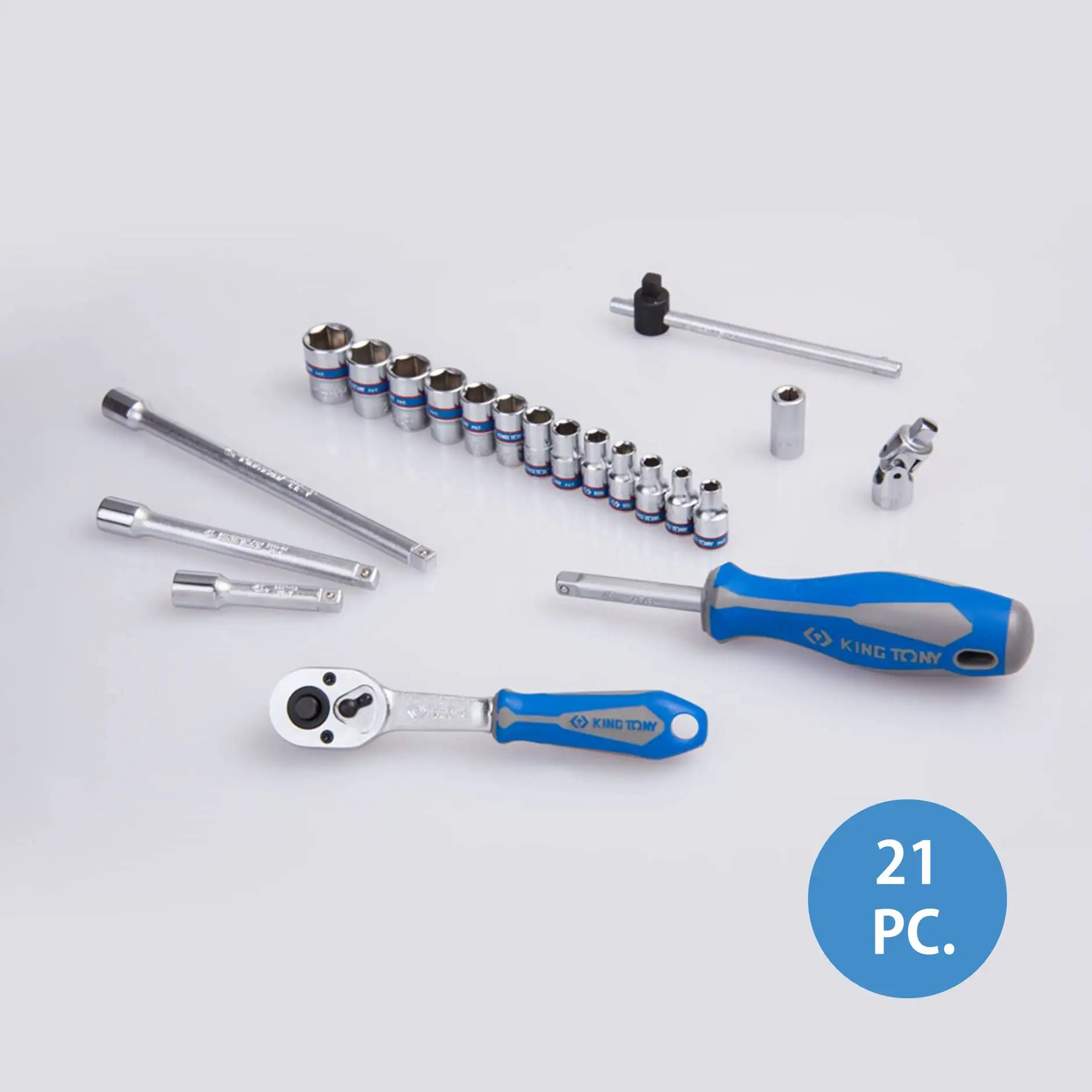 KING TONY Leading 21 PCS 6PT 1/4 Inch Socket Wrench Set Hand Socket Kit Taiwan 2524MRV
