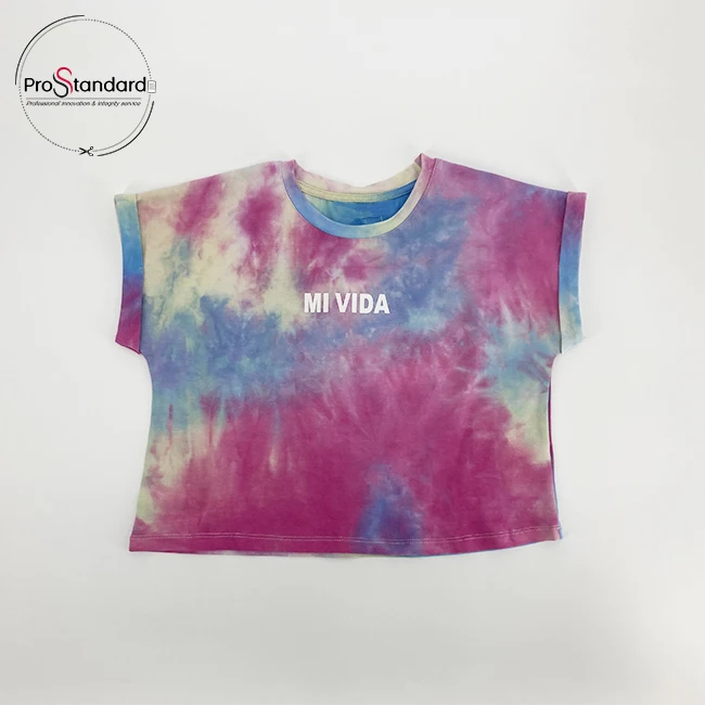 
Tie Dye Baby Girl Clothes Fashion Roll Up Short Sleeve Crop Top Kid T Shirt 
