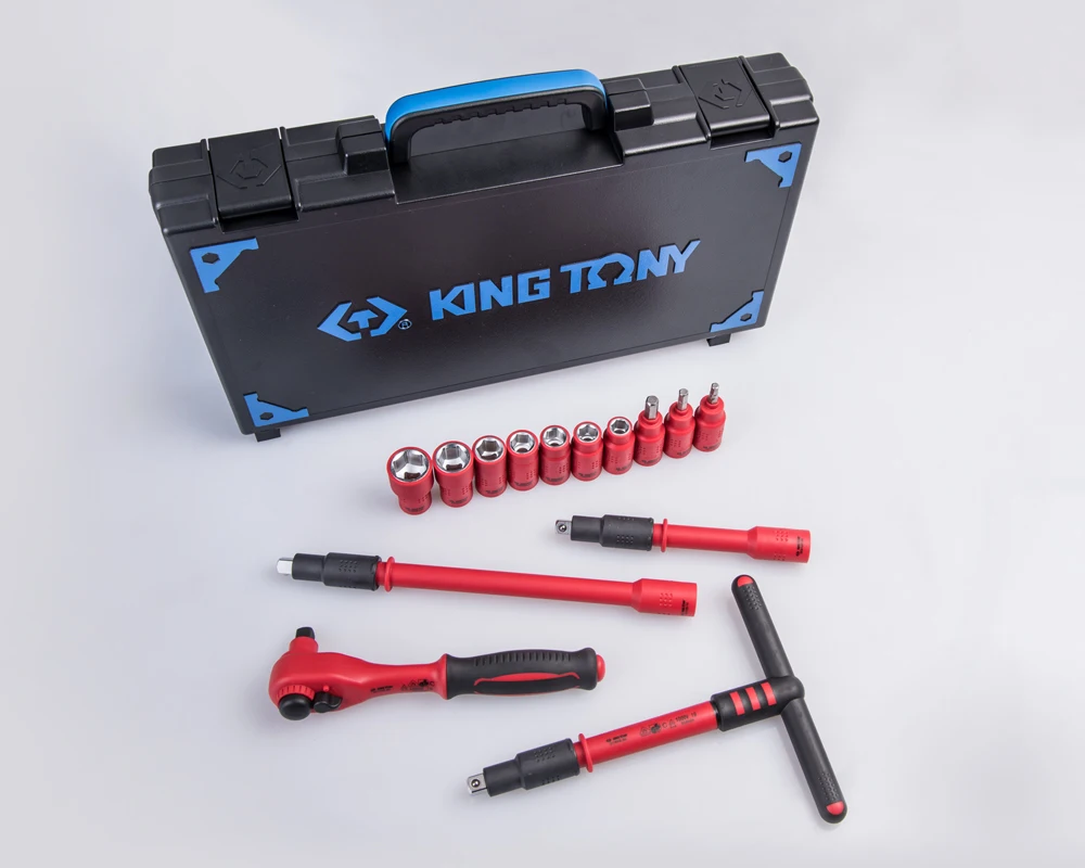 KING TONY Best 14 PCS 3/8 Inch VDE Insulated Tool Set Industrial Insulated Socket Set 35VE01MRV