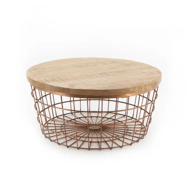 Industrial & vintage Indian solid & Iron metal wood round coffee table