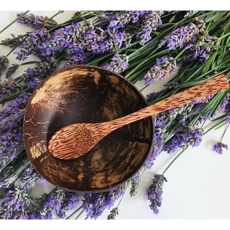  Высококачественный набор чаши из натуральной кокосовой ракушки с ложкой и вилкой индивидуальной гравировкой логотипа (LAQUEDE CRAFT)