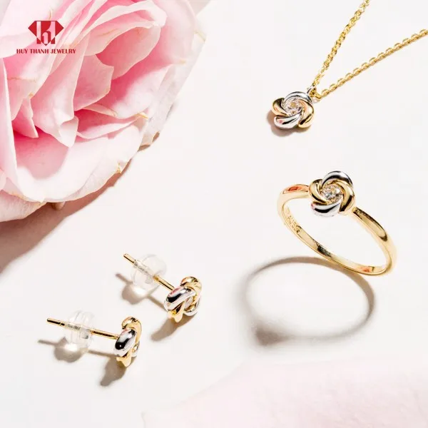 women jewelry Set 14k solid gold cubic zirconia stone Rose color Women Gift Party Classic Vietnam manufacturer - PTB261