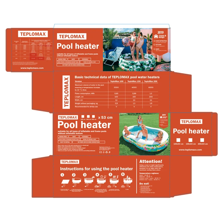 Quality electric heater 100x53 for small frame and inflatable pools for both inflatable and frame pools, pool water heaters