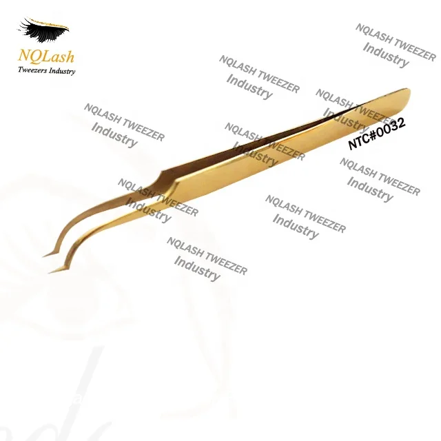 Latest Design Titanium Gold Color Eyelash Tweezers Japanese Stainless Steel Customer Choice Custom logo Plasma Plated  Pointed