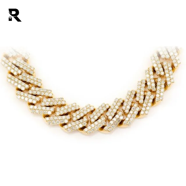 39.50ctw 14K White Rose Yellow Gold Raised Cuban Necklace