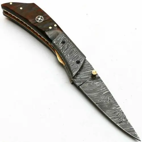 Best Selling Product Tactical Folding Blade Wood Handle Knife Outdoor Bushcraft Hunting Camping Damascus Pocket Knife