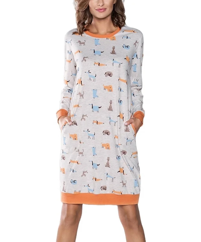 women long sleeve night dress with pockets Thick winter night shirt with cuffs