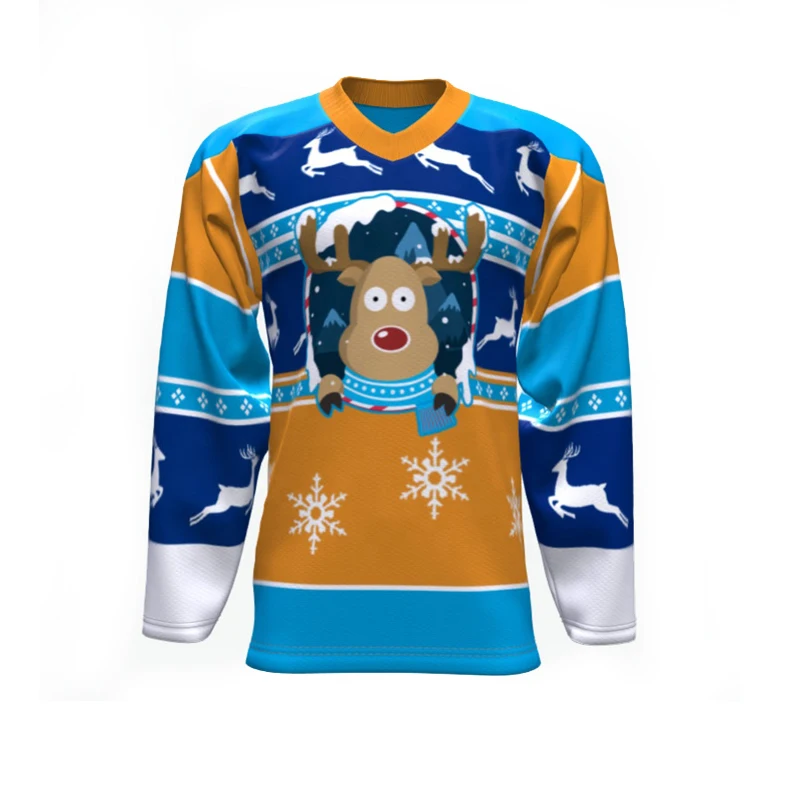 Men Sublimation Ice Hockey Jerseys Long Sleeves V-Neck Ice Sports Wear Warm Hockey Jerseys