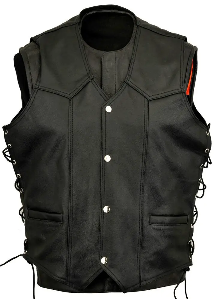 High Quality Black Motorcycle Real Leather Waist Coat Unisex Puffer Vest for Racing and Biking Teams Fashionable and Stylish