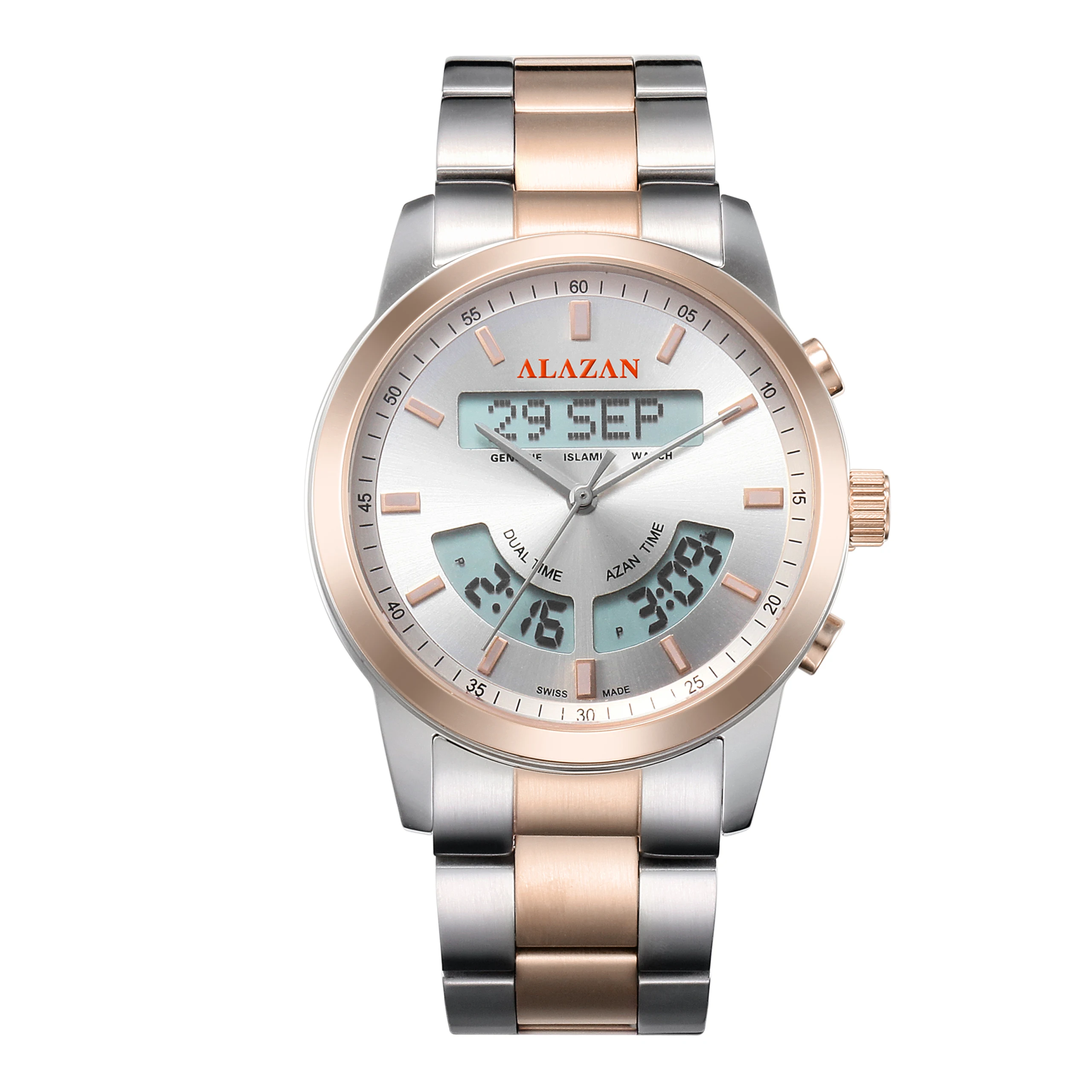 azan Islamic digital muslim azan alfajr summon Stainless steel prayer  qibla compass waterproof  clock watch factory wholesaler