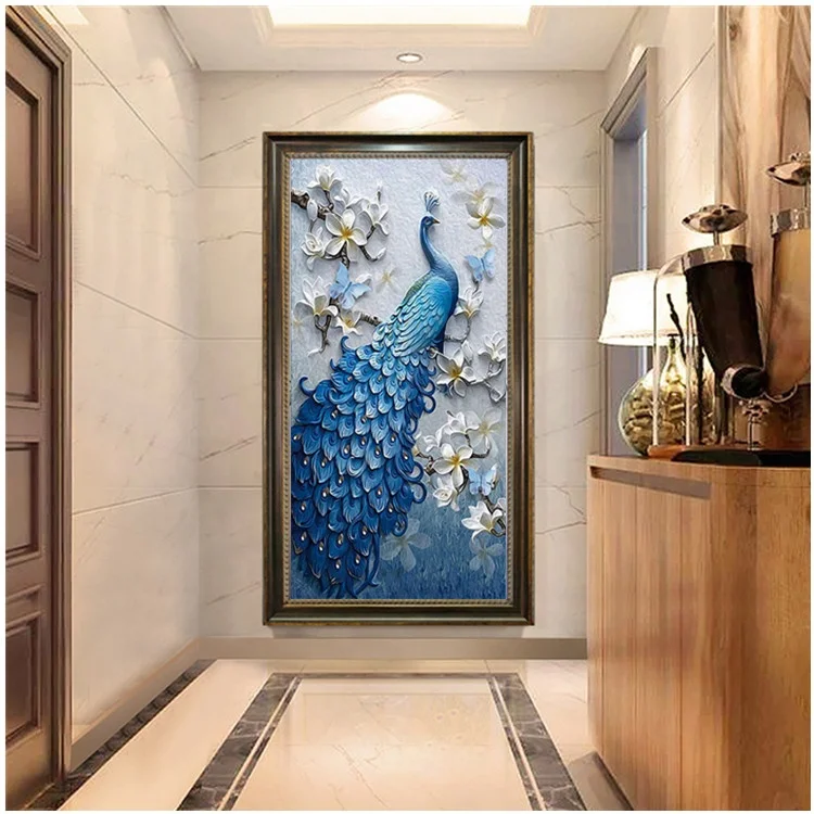 
Home wall decoration round diamond painting blue peacock butterfly diamond embroidery art DIY 5D diamond painting kit 