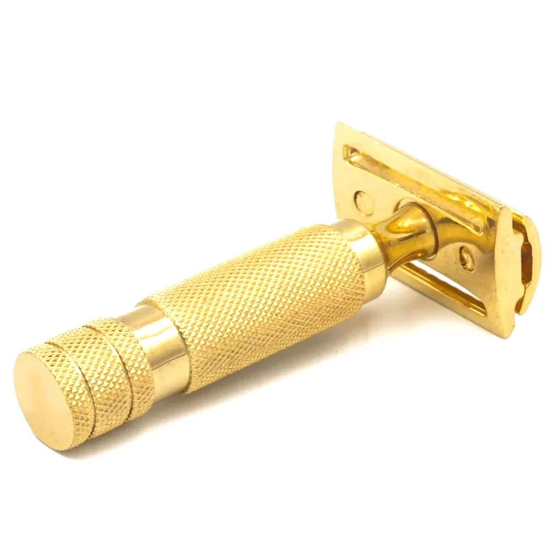 Позолоченная двойная Безопасная бритва с двойным краем, набор для влажного бритья, подарок для мужчин и женщин, лезвия, Дорожный Чехол