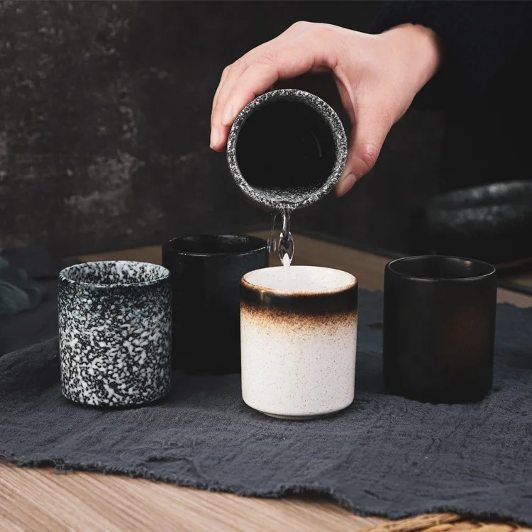 Classic Ceramic Tea Cups Traditional Chinese and Japanese Style Yunomi Style Abstract Pattern Handless Ceramic Cups