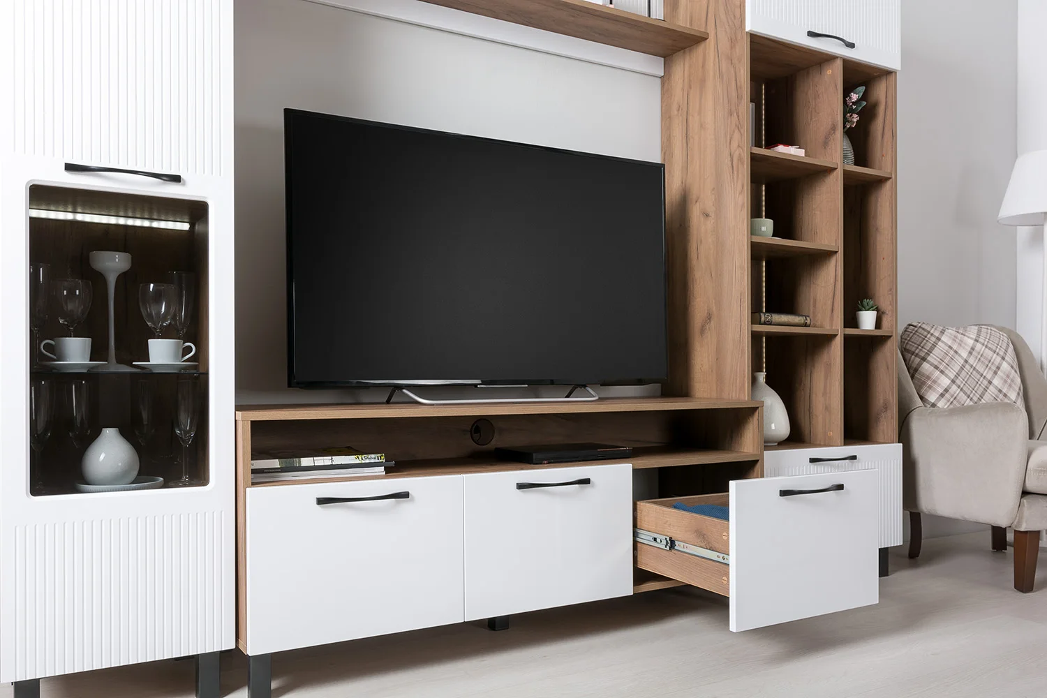 
Wholesale wooden furniture Living Room TV Stand with lightning Home TV Entertainment Center Table 