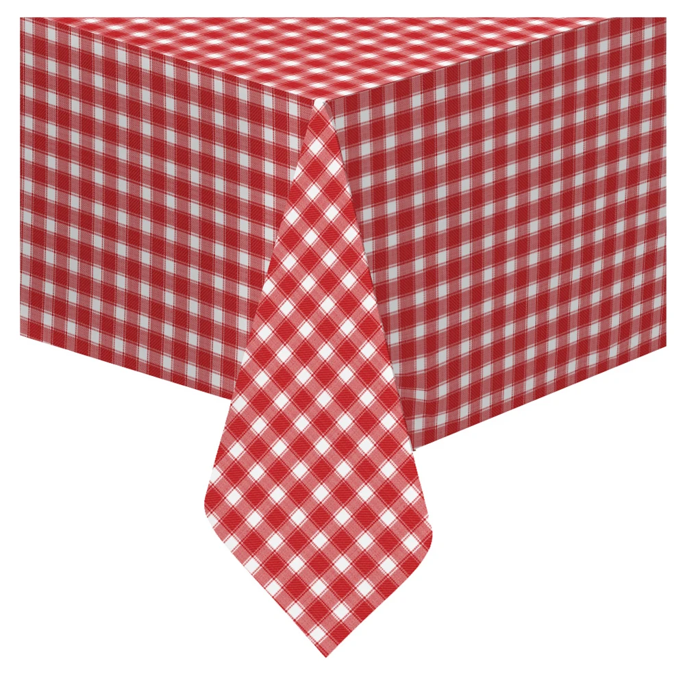 Высококачественная скатерть из ПВХ с нетканой подложкой 266-6 красного цвета в клетку
