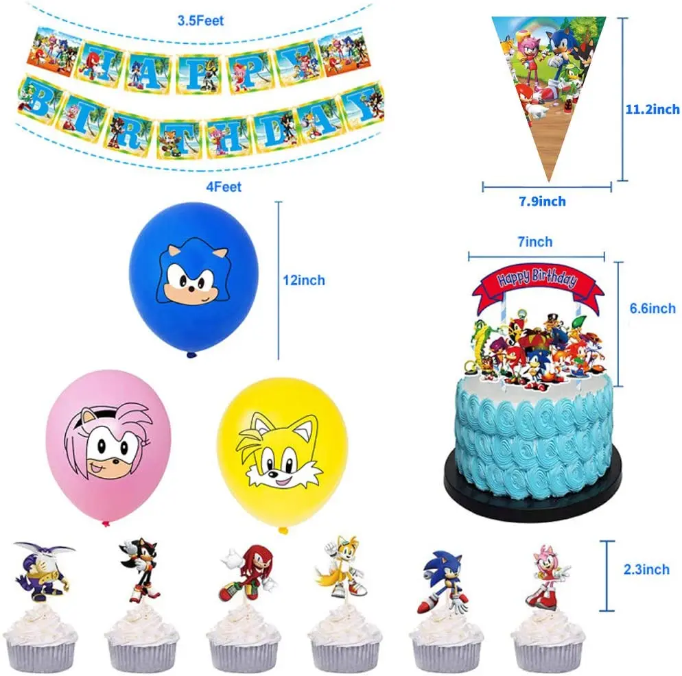 
So-nic Party Supplies for Kids Birthday, Son-ic Party Decorations Included Tableware Tablecloth Birthday Banner Balloons 