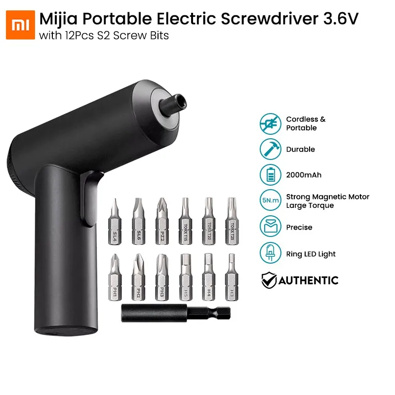 Mijia Electric Screwdriver 3.6V 2000mah Cordless Rechargeable Electric Screwdriver With 12Pcs S2 Screw Bits