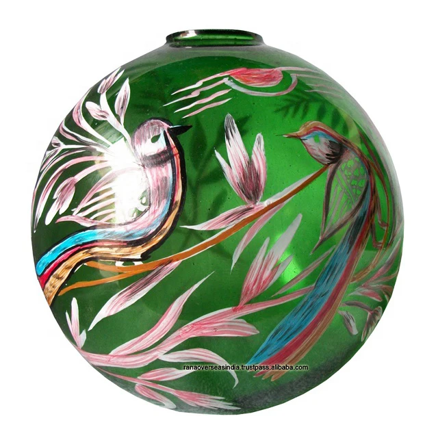 Bird And Leaf Painted Glass Ball Decorative Large Glass Ball For Garden Hotel Wedding Decoration