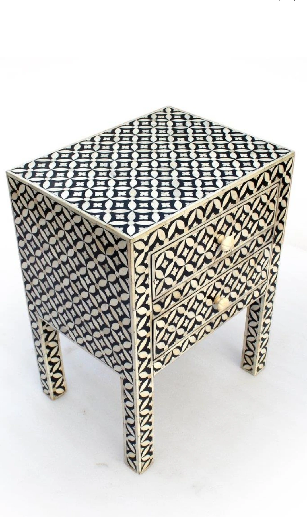 Bone inlay bedside table in floral design / customized bone inlay chest drawer from India