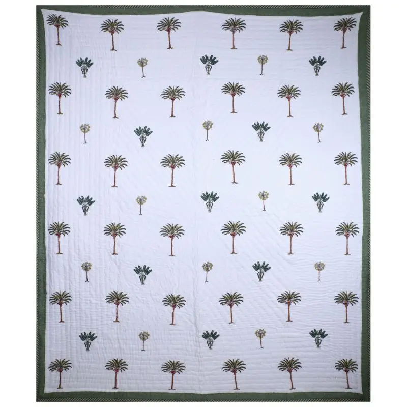 Зеленое пальмовое одеяло kantha оптовая продажа King queen из 100% хлопка ручной работы