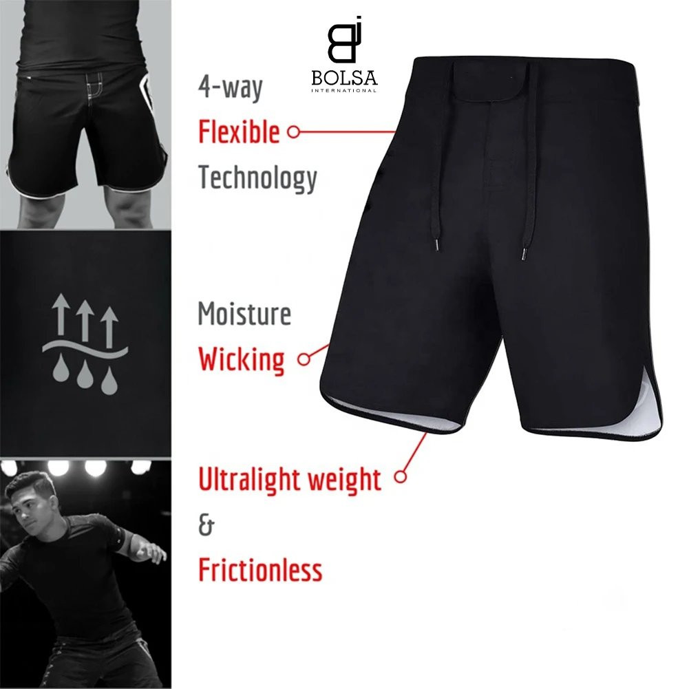 Black custom logo fight shorts mma short grappling shorts