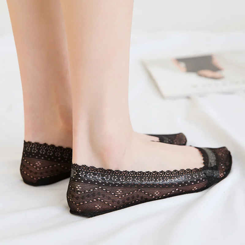 custom design spring women girls anti-skid lace low cut no show ladies liner socks invisible body stocking