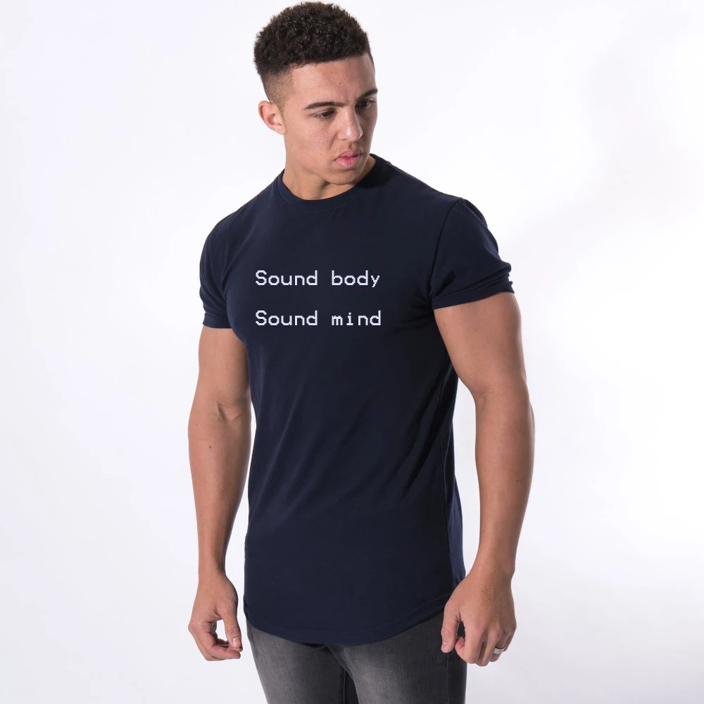 95% cotton 5% spandex curved hem Gym T shirt custom printed Mens Fitness T shirt