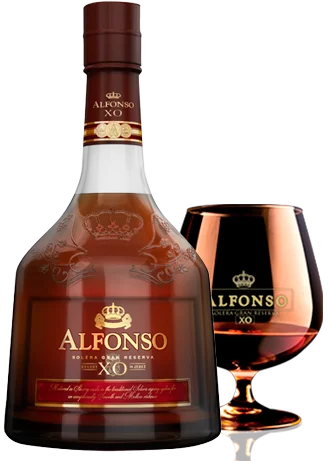 Popular Alcoholic Beverage from Jerez Spain Alfonso XO Brandy in 40% Volume Aged in American Oak Cask in Vanilla Notes