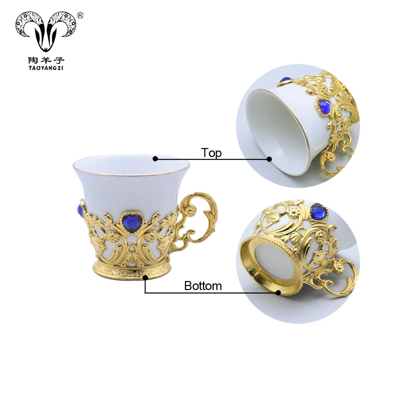 Роскошная фарфоровая кофейная чашка для ресторана с блюдцем, керамические наборы золотых чайных чашек
