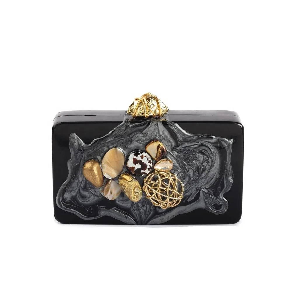 Biggest sell Resin Clutch Metal & Stone Work Embellishment Embroidery Ladies Handbags at Affordable Rate by LUXURY CRAFTS