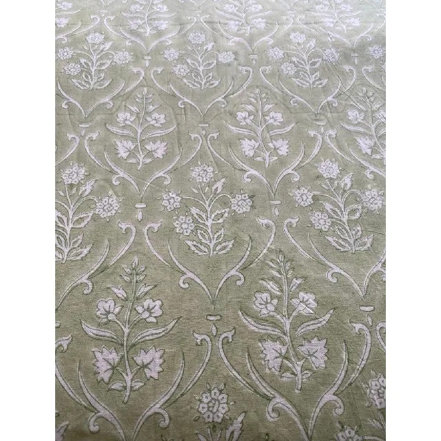 Sage Green White Block Print Fabric Cotton Cloth Light Weight Summer womens clothings