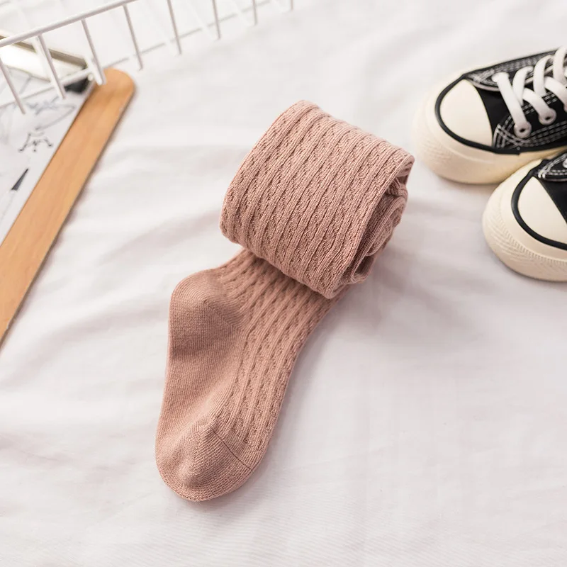 Bonypony Pretty 3-8Years Spring Autumn Cute Girls Cable Knit Tights Combed Cotton Rib Pantyhose for Kids