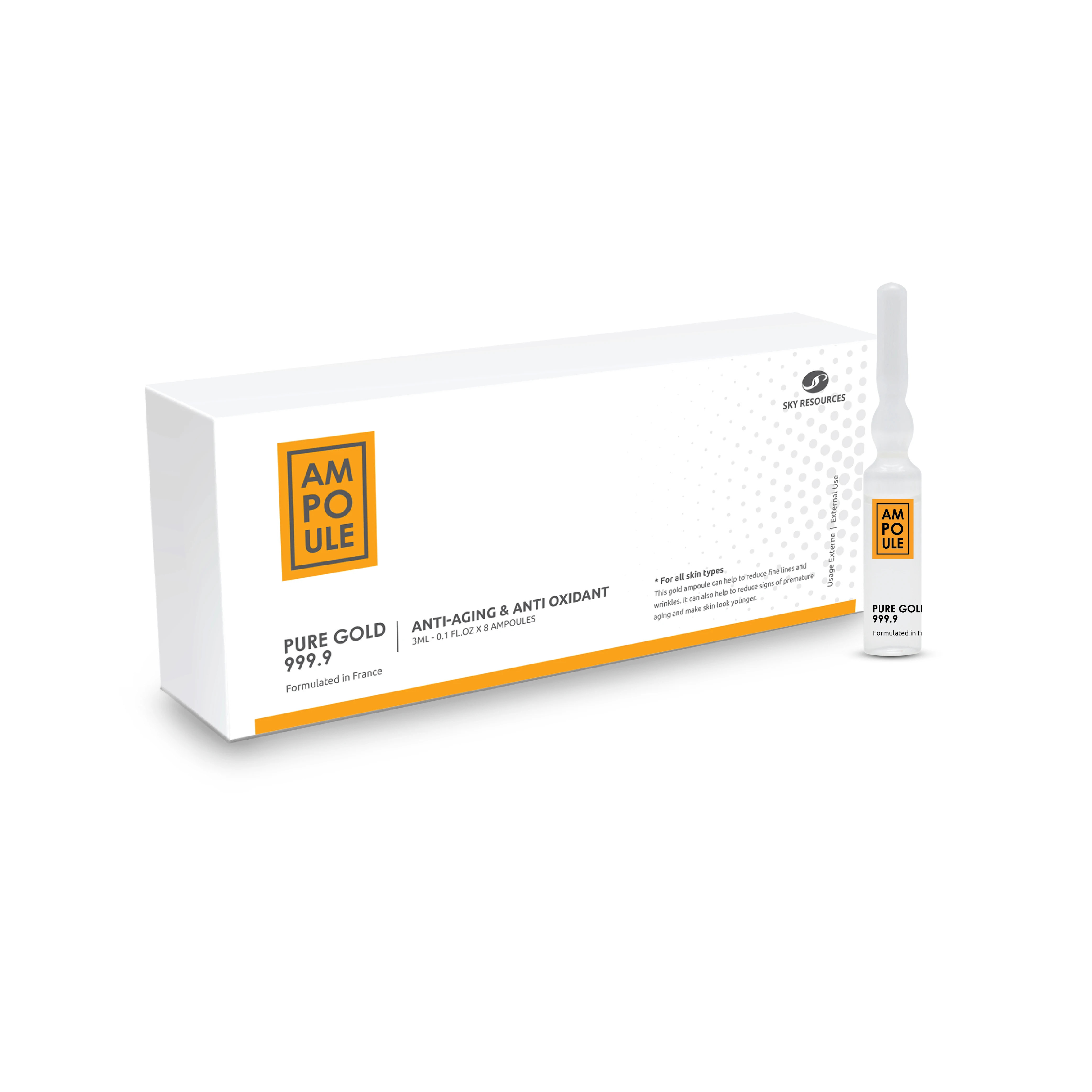 Best Unique High Quality Product Serum Care From Malaysia Pure Gold 999.9 Anti Aging Ampoule 3ML X 8PCS OEM ODM Private Label