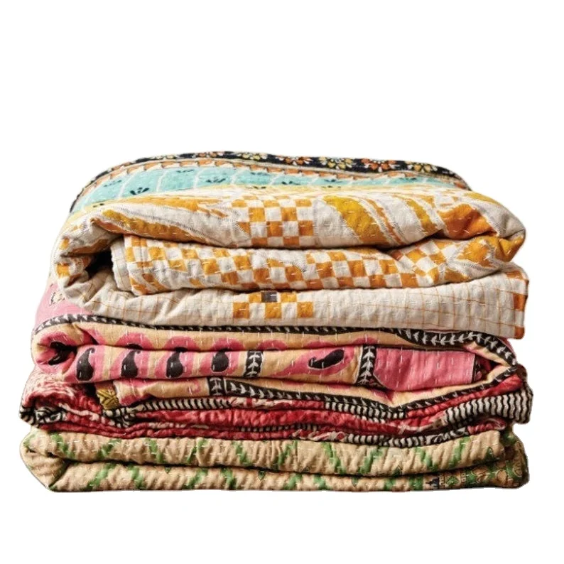 Wholesale Lot Of Indian Vintage Kantha Quilt Handmade Throw Reversible Blanket Bedspread Cotton Fabric BOHEMIAN boho quilt chic