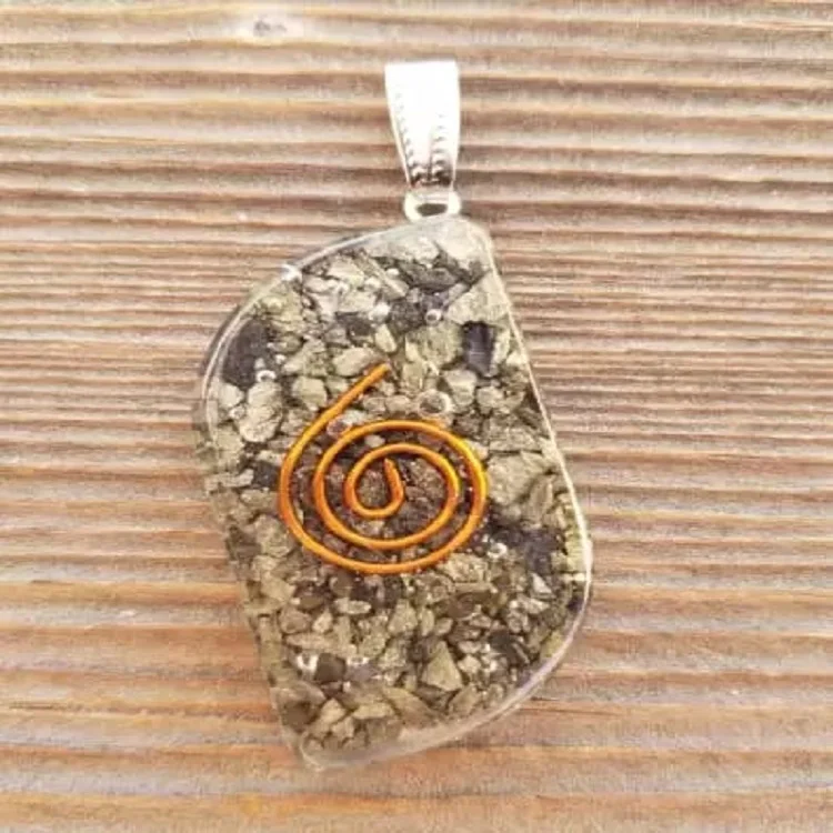 Pyrite orgone pendant:eye shaped orgonite pendant for sale:reiki healing stone:emf protection:crystal pendant:agate:craft:pyrite