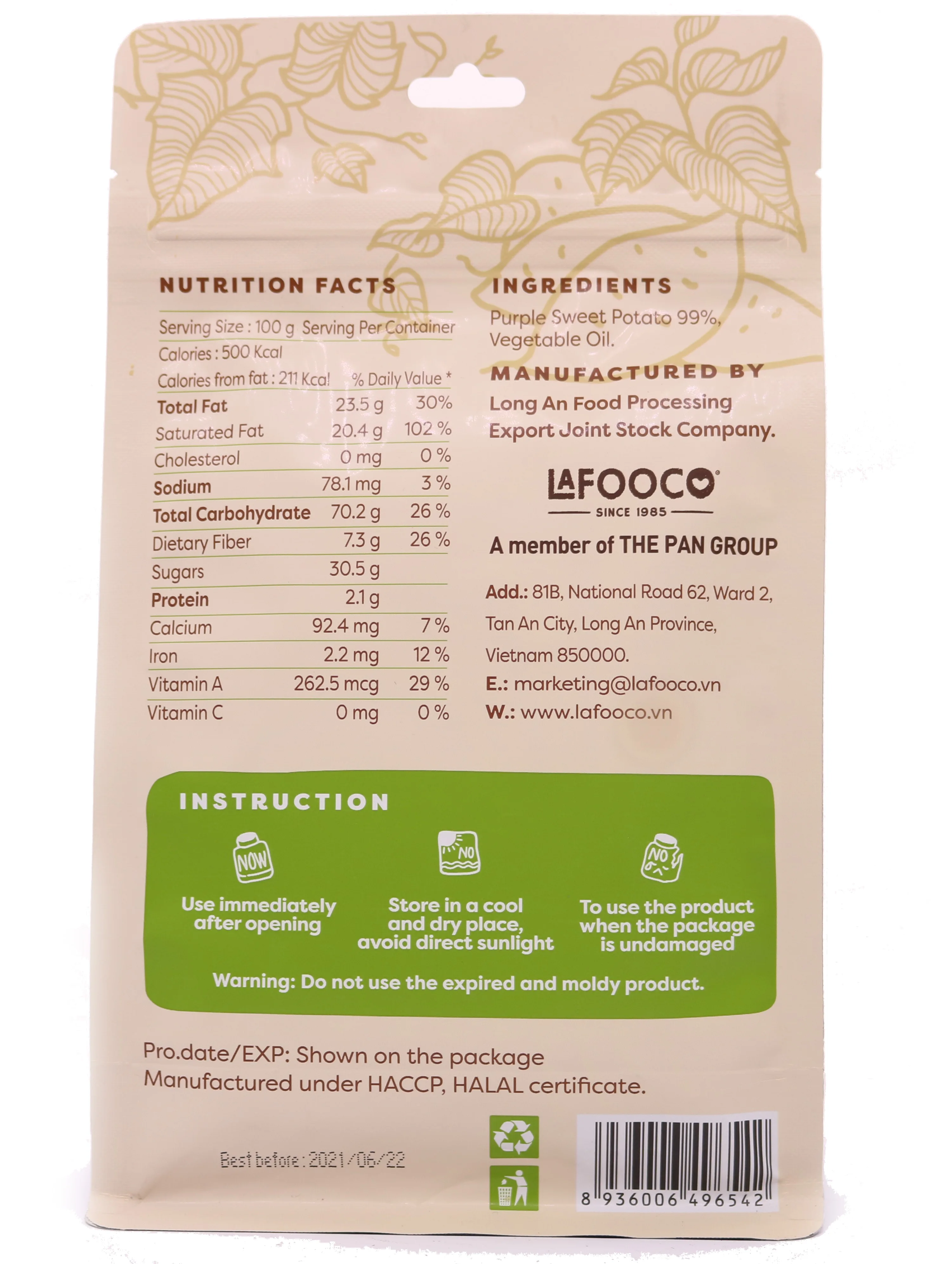 Purple Sweet Potato Chips Vietnam Origin 100g Standing Bag No Sugar Added No Preservative Added Authentic Taste