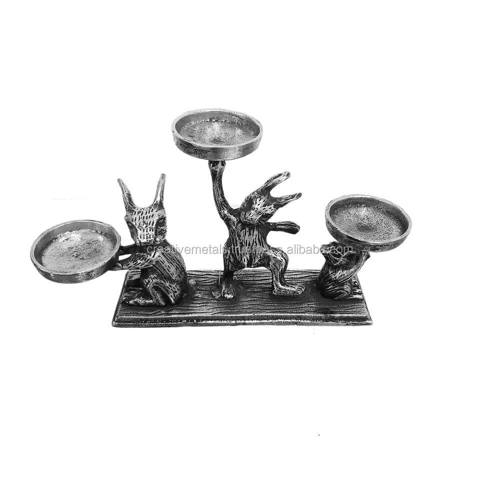 
Rabbit Metal Candle Holder with Antique 