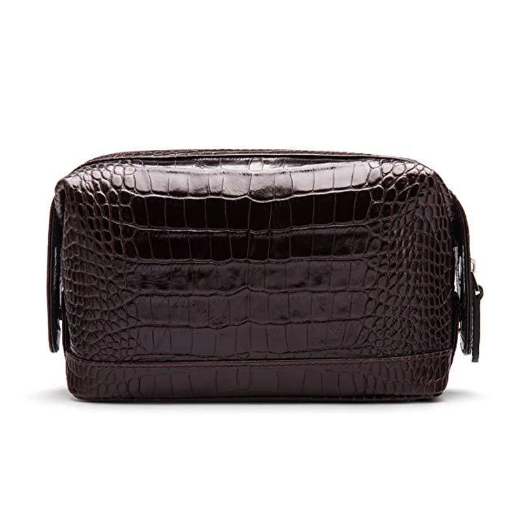 Fashion Zipper Leather Wash Crocodile Embossed Travel Toiletry Bag Travel Genuine Leather Cosmetic Men