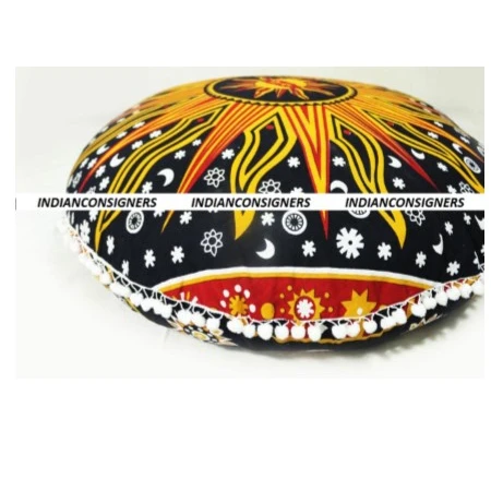 100% Cotton Mandala Style Ombre Burning Sun Pouffe Pillow Cover Woven Fabric Home Decor Floor Cushion Cover for Bed Bedding Use